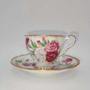 Rare Vintage Royal‎ Stafford "Carnation" Tea Cup & Saucer Excellent Condition